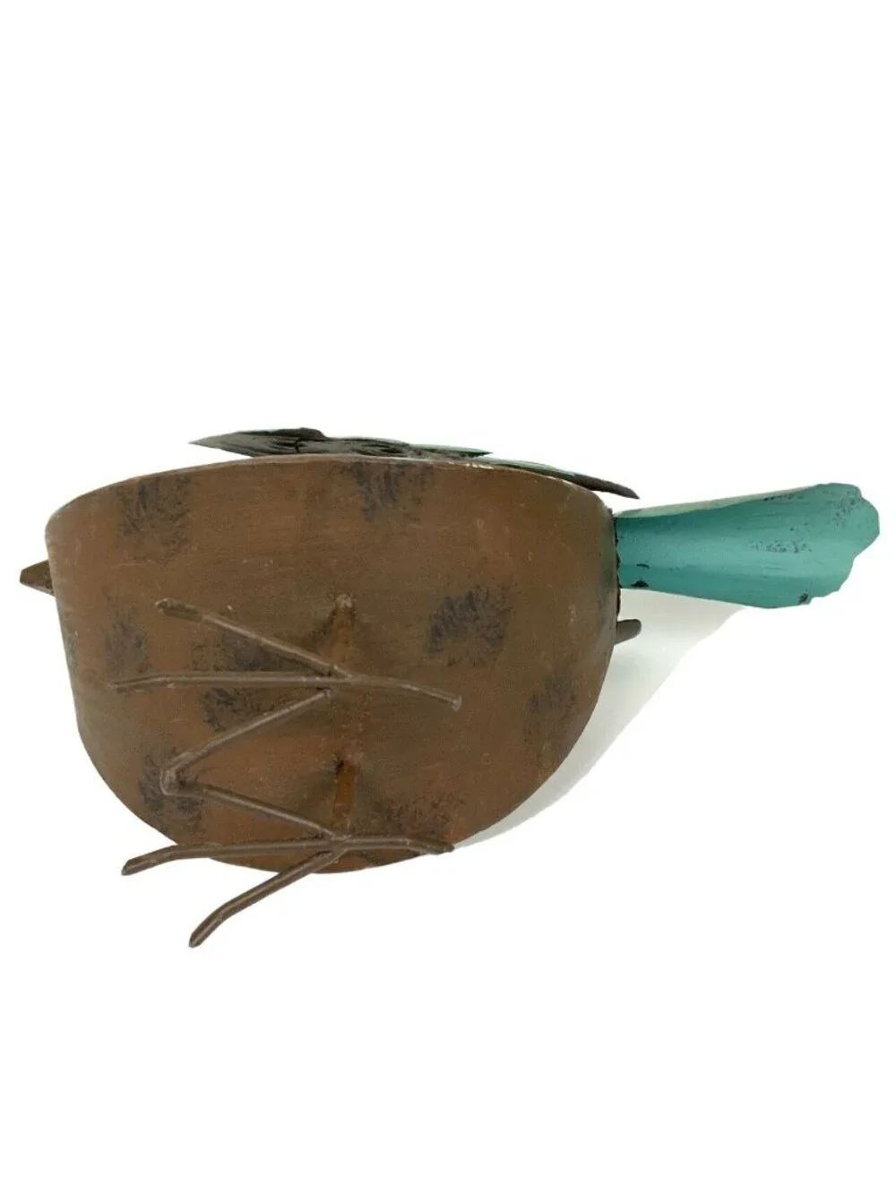 Metal Bird Figurine Whimsical Indoor Outdoor Decor Turquoise Brown
